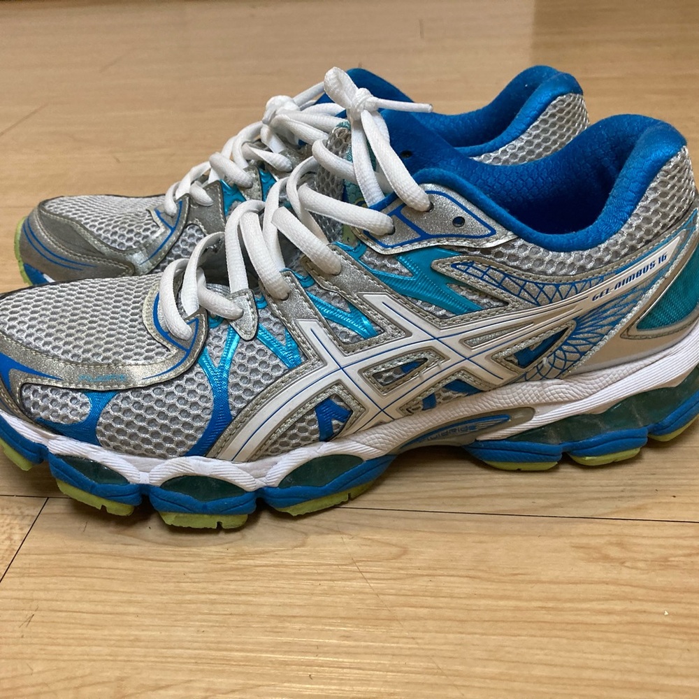 ASICS neon shoes.